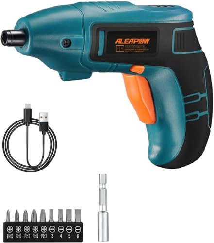 Destornillador Eléctrico Inalámbrico, 5 N.m, 3,6V, 2000mAh, con Luz LED, 9 Boquillas, Portabrocas Magnético, Cable USB, Azul. Atornillador Inalámbrico Compacto Portatil para La Instalación de Muebles