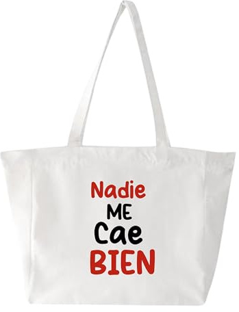 desiGntec Bolsa de Tela con Mensaje 'Nadie Me Cae Bien', Tote Bag de Polialgodón, Beig | Tote bag con cremallera | Bolsa Tela Mensaje | Bolsa compra reutilizable | bolsa plegable