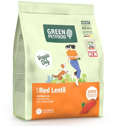 Green Petfood VeggieDog mit roter Linse (1x 900 g) | Adult | Premium Trockenfutter für ausgewachsene Hunde | 100% vegetarisch | weizenfrei | besonders verträglich mit Flohsamenschalen | 1er Pack