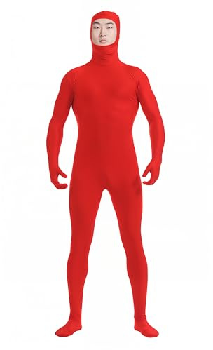 HSEMLIOE Mens Open Face Spandex Zentai Bodysuit Full Body 2nd Skin Tight Suit Stretchy Halloween Costume Unitard,Red,L