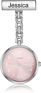 ALBERTBAND Montres de Poche Infirmière Personnalisées Montre de Poche avec épingle Nom Montre Infirmière Portable Montre à Quartz Numérique pour la Fête des Mères Noël (Pink)