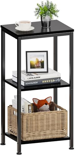 Lifenite 3 -Tier End Table, Tall Nightstand for Small Spaces, Tall Side Table with Storage Shelves, Telephone Table, Small Entry Table for Living Room, Bedroom, Sofa Couch, Hallway, Office, Black