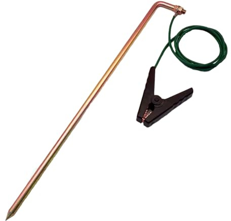 18 Portable Ground Rod L-shaped Galvanized Steel Grounding Pin with 4ft UL Listed Grounding Wire & Crocodile Clip for Electric Fences,Generator Antennas,Satellite Dishes