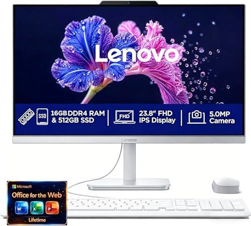 Lenovo 24 FHD All-in-One Desktop Computer - 16GB RAM - 512GB SSD - Intel 13th 8 Cores i3 CPU (Beat 11th i5) - Keyboard and Mouse - Windows 11 - Office 365 for The Web