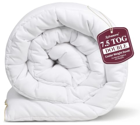 Sylvanora Double Duvet 7.5 Tog, All Year Round Bed Quilt, 200x200cm White | Luxury Hotel Comfort , Soft & Breathable , Lightweight Warmth , Box Stitched with Corner Tabs , Ideal for Spring & Summer