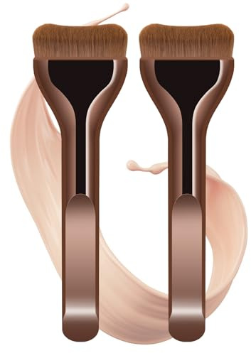 Juego de 2 pinceles de base líquida para maquillaje facial, pinceles de maquillaje para teñir, cepillo antiojeras, profesional Kabuki pinceles faciales, perfecto para mezcla líquida
