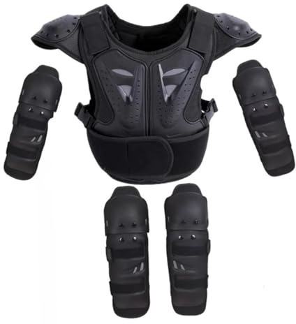 Zambuph Chaqueta de Motocross para niños, Conjunto Completo de protección y Seguridad para niños con Rodilleras y Coderas para diversas Actividades, equitación, esquí, , Negro , S