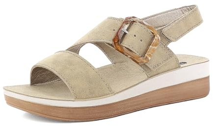 Sandali Donna con Fibbia e Chiusura Regolabile a strappo, Plantare in Vera Pelle e Suola Bicolore, Sabbia, 40