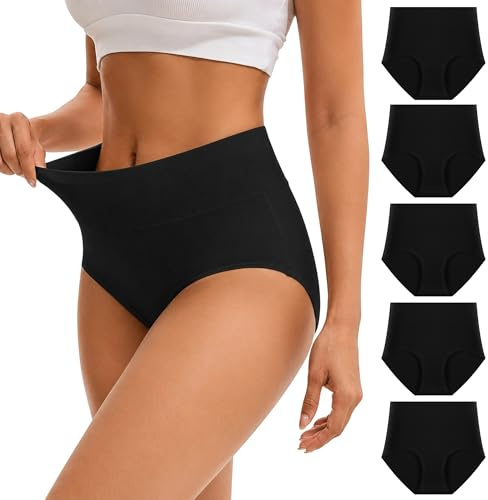 Anntry Ropa Interior de algodón Confort para Mujer de 5 Calzones de Cintura Alta Controlar de la Panza Bragas de Estiramiento de Las señoras