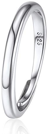 ChicSilver Anillo Fino Mujer Plata de Ley 925 Anillo Simple Plano Ajustable Oro Blanco Anillo Básico Banda Delgada Anillo Compromiso Pareja