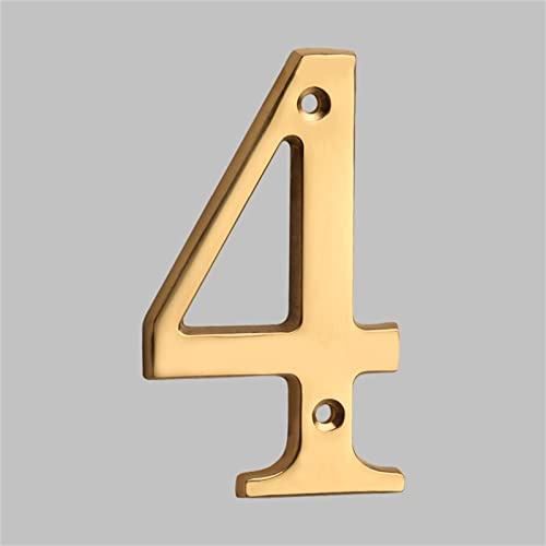 Plaque Maison Flottante 3D Chiffres Laiton Massif 4 Pouces 10cm Lettre Dorée Numéro Moderne Porte Appartement Alphabet Numérique Boîte Aux Lettres Adresse Extérieure Extérieures Montage à Vis (4)