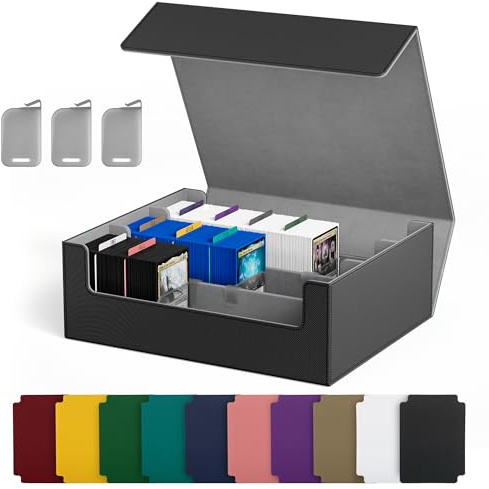 UAONO Trading Card Storage Box, Holds 1800 Sleeved Cards with 10 Dividers & 3 Stoppers, Magnetic Closure PU Leather Card Case for MTG, PTCG, YGO, Sports Cards (Black)