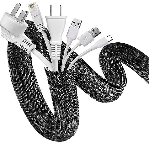 FITUEYES Cache Câble Gaine Câble 2 Mètre Φ32mm Souple Ajustable Gestion des Câbles pour TV, Ordinateur, Automobile (Black)