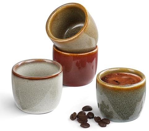 NOVAJOY Espressotassen Set, Mini-Espressotasse - Handgefertigt aus dickwandigem Porzellan | Originelle Geschenkidee für Espresso, Eistee, Whiskey (Charakteristische Ofenwechselglasur)