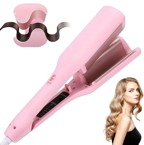Arricciacapelli, 2 Tubi Piastra Onde Ferro Arricciacapelli, 32mm per Acconciature Effetto Riccio e Ondulati Temperatura Regolabile Ondulata Ferro Arricciacapelli Professionale Ceramica (Rosa)