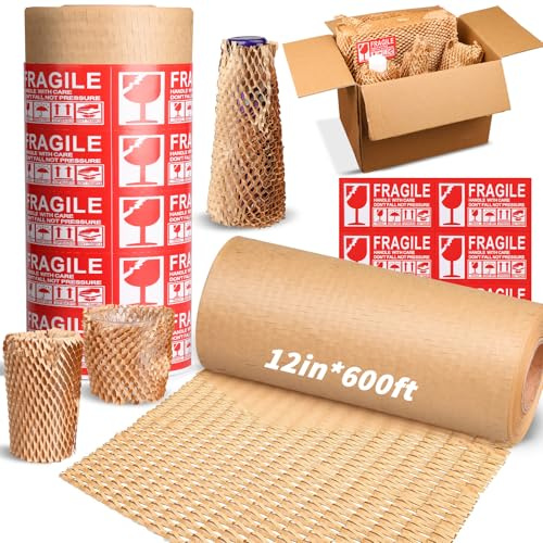 Oleitodh Honeycomb Packing Paper 12 x 600', Bubble Cushioning Wrap for Packing/Shipping/Moving, Eco-Friendly Bubble Packing Paper Wrapping for Fragile Items,Electronics and Bouquet Packaged
