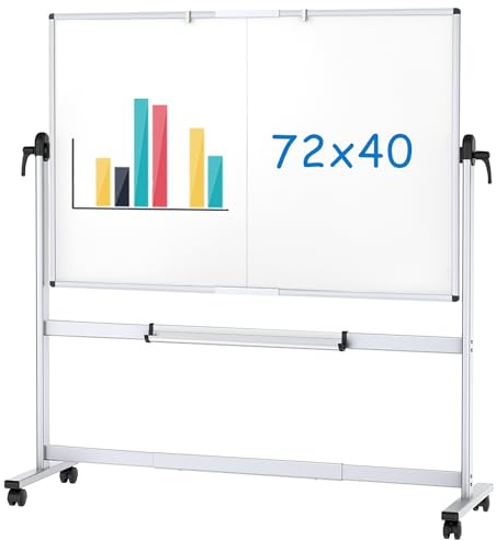 VIZ-PRO Double-Sided Mobile Whiteboard, 72 x 40 Inches, Magnetic Rolling Dry Erase White Board on Wheels with Aluminium Frame and Stand