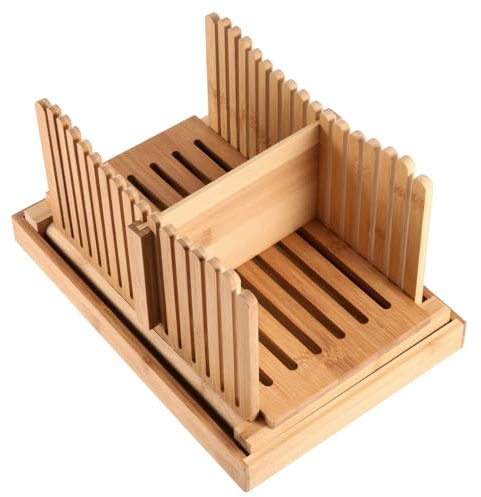 MAHIONG Affettatrice per pane in bambù, guida regolabile per affettare il pane, guida pieghevole per affettare il pane con vassoio per briciole, affettatrice per pane fatto in casa, pagnotta, 31,7 x