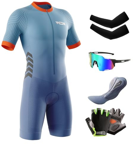 Homme Pro Trifonction Manches Courtes Sports de Plein Air Vêtements de Triathlon, Combinaison de Triathlon à Manches Courtes pour entraînement à vélo,