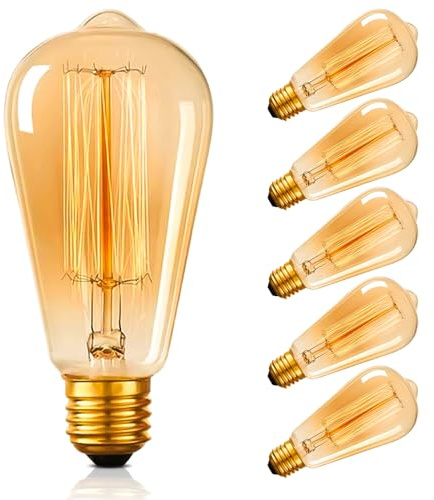 ST64 Vintage Light Bulbs with E27 Edison Screw Cap, Squirrel Cage Shaped Filament Bulb, 2700K Warm White Dimmable, Pack of 6 [Energy Class E]