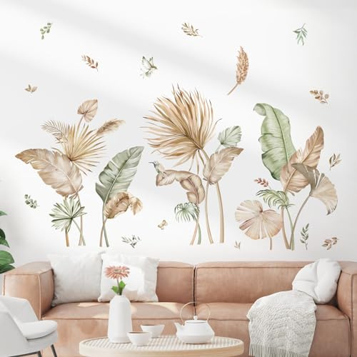 decalmile Adesivi Murali Boho Palma Foglie Adesivi da Parete Foglie Verdi Piante Tropicali Decorazione Murale Mobili Camera da Letto Soggiorno Cucina
