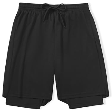 DANI CHINS Boys 2 in 1 Athletic Active Shorts Sports Running Quick Dry Breathable Compression Shorts (Black, 05)