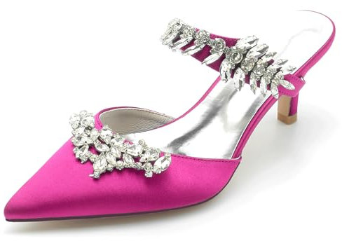 FGRID Scarpe da Sposa da Donna con Tacco a Gattino, décolleté da Sposa con Tacco Basso con Cinturino in Strass Scintillanti, décolleté Sexy con Slip in Raso a Spillo,Rose,42