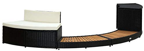 Gecheer Bordo,per Vasca di Spa,in Polyrattan,Nero e Legno d'Acacia,289x124x56 cm,Bordo per Vasca Idromassaggio da Giardino per Esterno in Polyrattan Nero e Legno Acacia