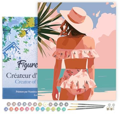 Figured'Art Peinture par Numéro Adulte avec Cadre Beauté estivale - Activité Manuelle Kit de Loisir Créatif DIY Numéro d'Art Complet - 40x50cm toile tendue sur châssis