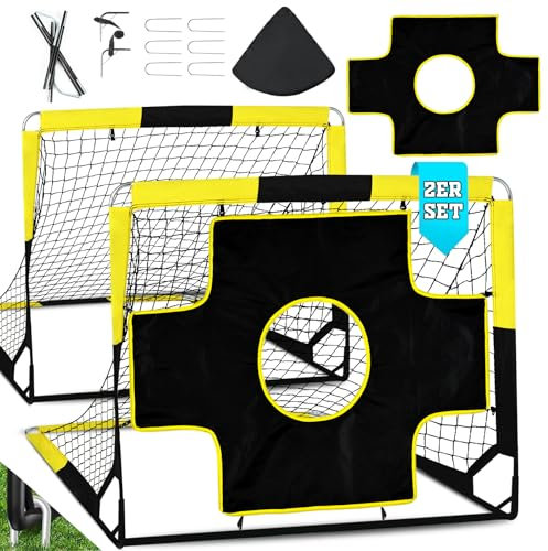 Alishomtll Fussballtore für Garten Kinder, Faltbar Fußballtor mit Torwand, 2er Set Stabil Fussball Tor Trainingszubehör für Innen Außen, Pop Up Tor mit Bodennägel Tragetasche Schwarz Gelb