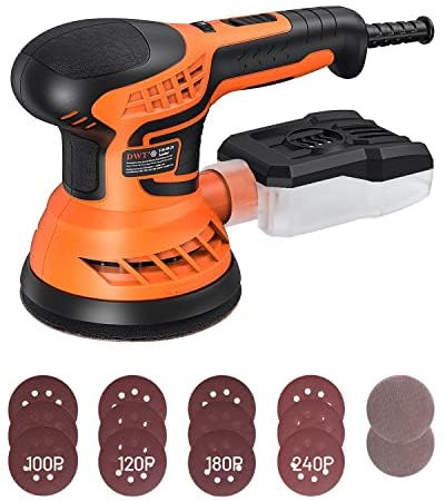 MYTOL Ponceuse Excentrique 350W, 7 Vitesses Variables, 14pcs de Papier de Verre (2 Papiers de Verre sans Poussière)et Dépoussiéreur, 6000-13000 U/min, 125MM Ponceuse Orbitale pour le ponçage/polissage