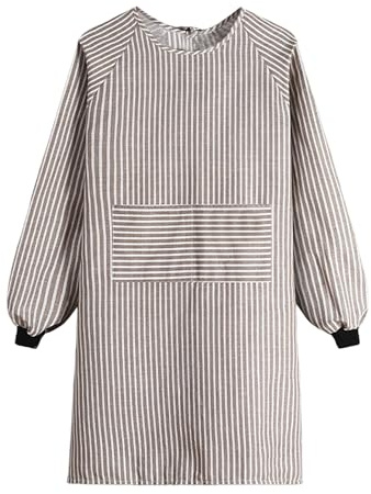 # Tablier de cuisine à manches longues en coton et lin pour adultes - Vêtements de protection pour la cuisine et le travail - Gris - Taille unique, gris, taille unique