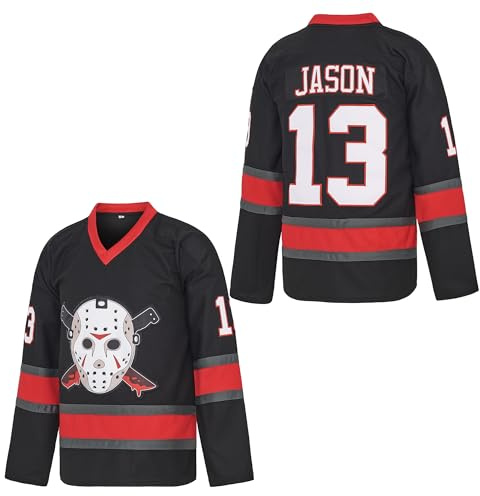 Herren Voorhees 13 Movie Eishockey Trikot Halloween Stitched, Schwarz, L