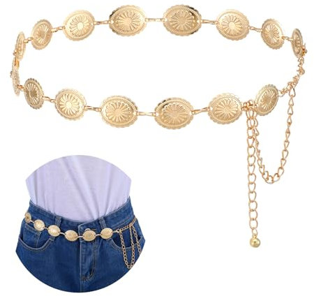 Lnngub Gürtel Gold, Verstellbarer Kettengürtel Damen Metall Hüftgürtel Ausgehöhlter Daisy Goldener Gürtel Vintage Ziergürtel für Hemd, Kleid, Jeans, Pullover, Bühnenkostüme