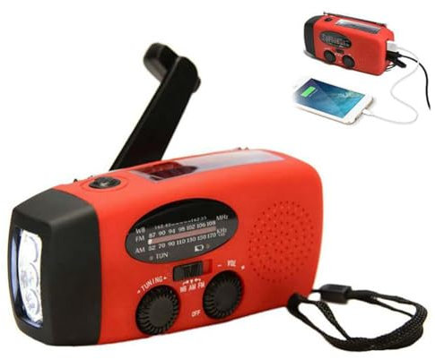 Radio Solaire d’Urgence AM/FM/NOAA, Lampe LED, Powerbank 2000mAh, Manivelle, Radio de Survie Portable pour Camping, Randonnée, Voyage