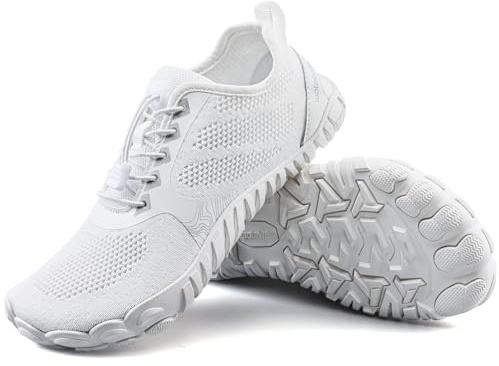 WateLves Barfuss Schuhe Damen Fitnessschuhe Knit Barfußschuhe Herren Minimalistische Breiter Zehenbox(Weiß,40EU)