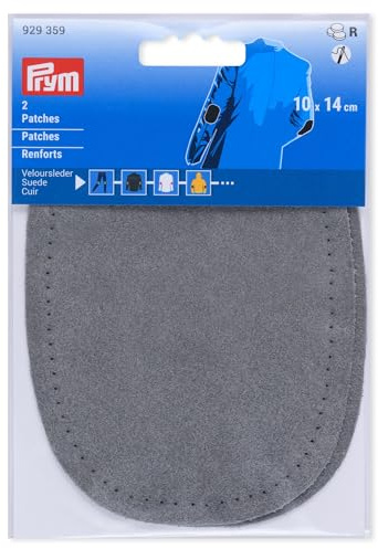 Prym 929359 - Toppe in pelle scamosciata, da cucire, 10 x 14 cm, colore: Grigio