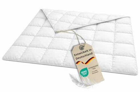 Bodyprotect Daunendecke 135x200 cm Sommer Decke, leichte Sommerbettdecke aus 70% Daunen & 30% Federn, Oeko-TEX Bettdecke, Sommerdaunendecke 135 x 200 cm mit Bezug aus Reiner Baumwolle