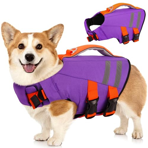 LeLePet Dog Life Jacket, High Flotation Dog Life Vest for Swimming, Boating, Ripstop Reflective Pet Swim Vest for Small Medium Large Dogs Pool Floats Adjustable Swimming Vest for Dogs Water Safety