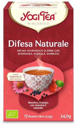 Yogi Tea, Defensas Naturales – Infusión Ayurvédica – Mezcla de Equinácea, Acerola y Bayas de Saúco con Vitamina C - 17 bolsitas (34g)