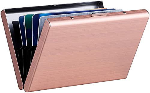 Titulaire de la Carte de crédit, Porte Carte de crédit, Hamosky Etui Aluminium pour Carte bancaire, Etui de Carte de Visite métal, RFID Protection Carte, Porte Monnaie, 6 Slots,Or Rose