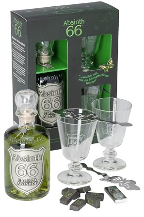 Starter-Set Absinth 66 | 500ml | 66% Vol. | inkl. 2 Gläser + 2 Absinthlöffel + Zucker + Streichhölzer