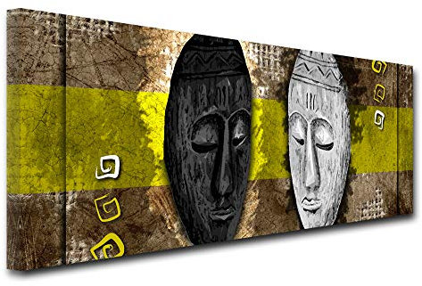 DECLINA - Cuadro Decorativo de Pared para salón Moderno, Marco Decorativo de Pared, Lienzo panorámico de decoración Africana, 80 x 30 cm, Lona, Amarillo, 150x60 cm