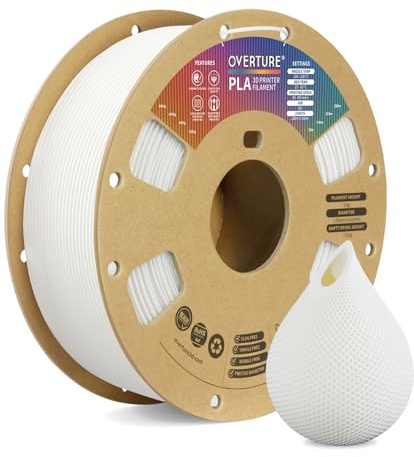 OVERTURE Filament PLA 1.75mm Aufgerüstet, 3D Drucker PLA Filament 1kg Spule (2.2 LBS), Maßgenauigkeit +/- 0.02mm (Weiß)