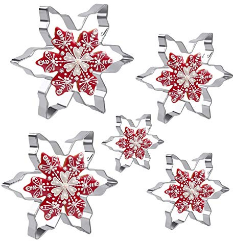 Christmas Snowflake Biscuit and Cookie Cutters, 5-Piece Stainless Steel Set | Five snowflake sizes for Christmas biscuits, fondant, pastry and cake decorating