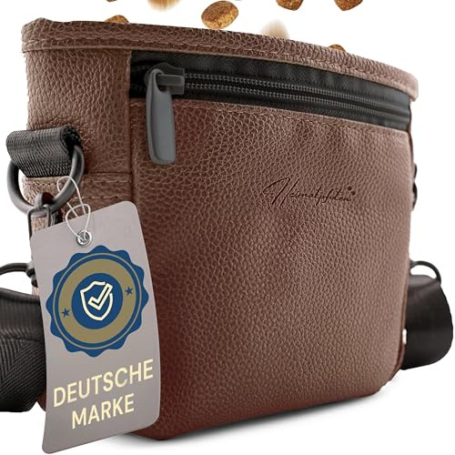 Heimatpfoten® Godisväska för hundar av konstläder – hundväska med en hand magnetisk stängning – hundgodispåse (storlek S – mörkbrun)