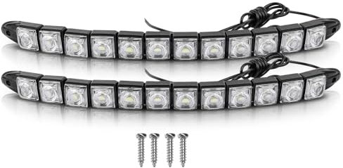 Riloer 2pcs 12V Car LED Daytime Running Lights Strips, White Lighting Universal DRL Front Fog Lamps Strips, Waterproof Shockproof Crash-proof Super Bright