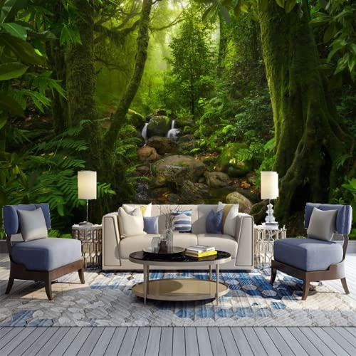 Tropischer Dschungel Mit Fluss Fototapete, Grüner Urwald Wandtapete, Wandbild Dekoration - für Wohnzimmer Schlafzimmer, Büro, Küche die Mauer 400 x 280 cm