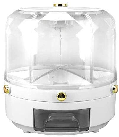 Aufbewahrungsbehälter für Reis und Getreide, 6 Kg Fassungsvermögen, Reisspender mit 6 Fächern, um 360° Drehbarer Frischhaltebehälter, Trockenfutter-Aufbewahrungsbox mit Einem Klick,(Weiss)