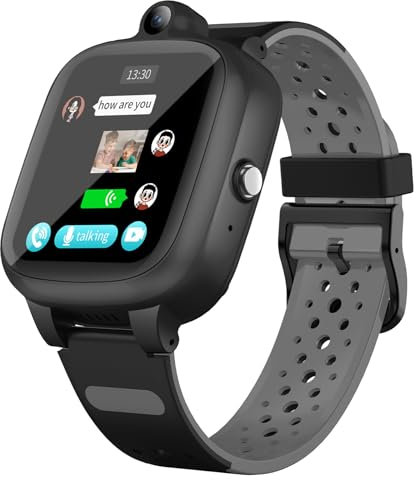 Fitonme 4G Montre Intelligente Enfant avec GPS LBS WiFi Appel Vidéo Mode école Podomètre Geo-Fence SOS Anti-Perte d'outils d'éducation précoce Écran HD Smartwatches pour Enfants Black